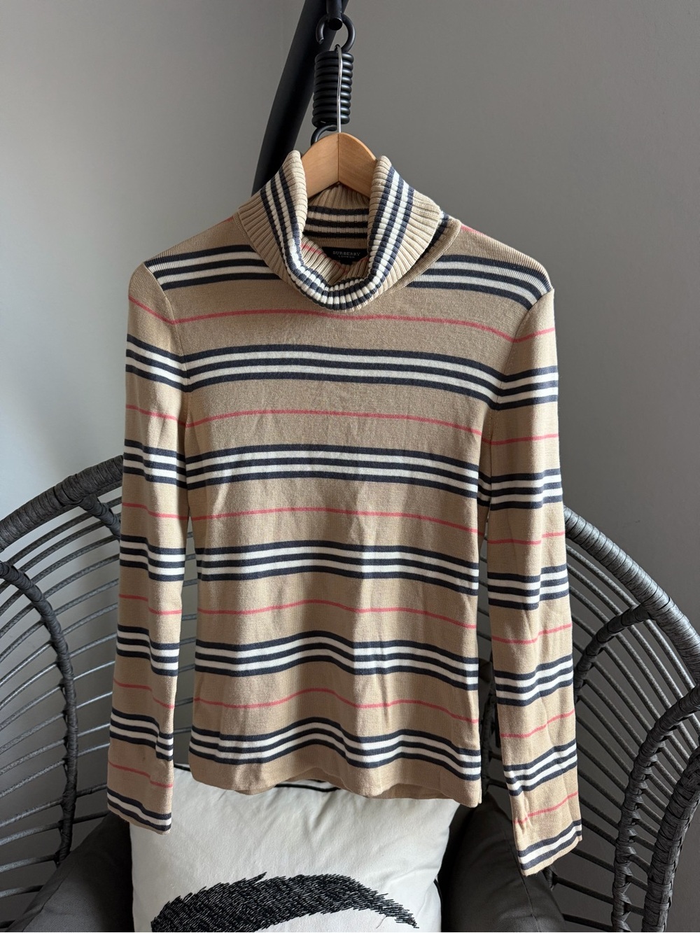 Burberry Striped Turtleneck Sweater in Beige - Classic Women's Sweater 1
